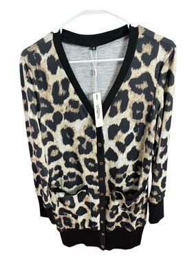 Styleword Leopard Print Button Down Cardigan Sweater with Pockets - Size M NWT
